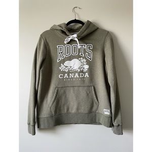 Roots Canada fleece lined khaki green hoodie